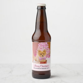 Etiqueta Para Botella De Cerveza Perro lindo con Navidades de vaca rosa fotografía
