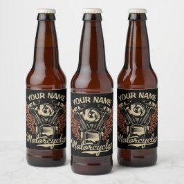 Etiqueta Para Botella De Cerveza Personaliza Motocicletas de Motero Alas de Motor G