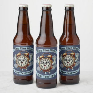 Etiqueta Para Botella De Cerveza Personalizable "El tiempo vuela cuando" Reloj vola