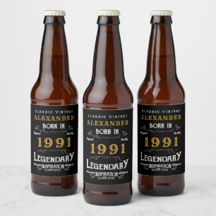 Etiqueta Para Botella De Cerveza Personalizado 30 cumpleaños Nacido en 1991 Vintage