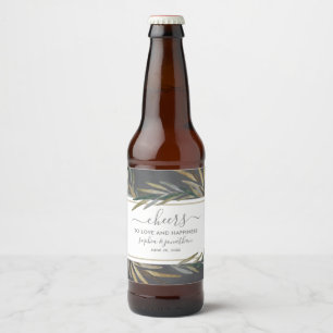 Etiqueta Para Botella De Cerveza Personalizado de acuarela botánica Boda de pizarra