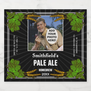 Etiqueta Para Botella De Cerveza Personalizado de Beer Brewer Hops foto negra
