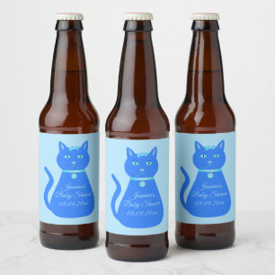 Etiqueta Para Botella De Cerveza Personalizado de gato de niño pequeño azul