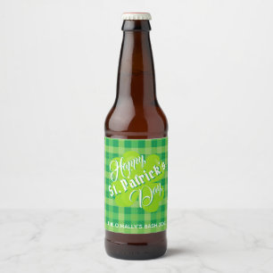 Etiqueta Para Botella De Cerveza Personalizado de Tartán Verde amante del Día de Sa