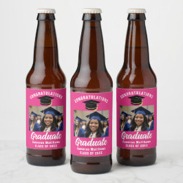 Etiqueta Para Botella De Cerveza Personalizado del Partido de Graduación Rosa Calie