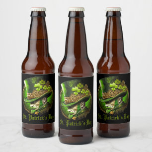 Etiqueta Para Botella De Cerveza Personalizado Texto Mecánico Tophat St Patrick's D
