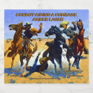 Etiqueta Para Botella De Cerveza Personalizar Cowboy Ayudando A Un Amigo A Detallar