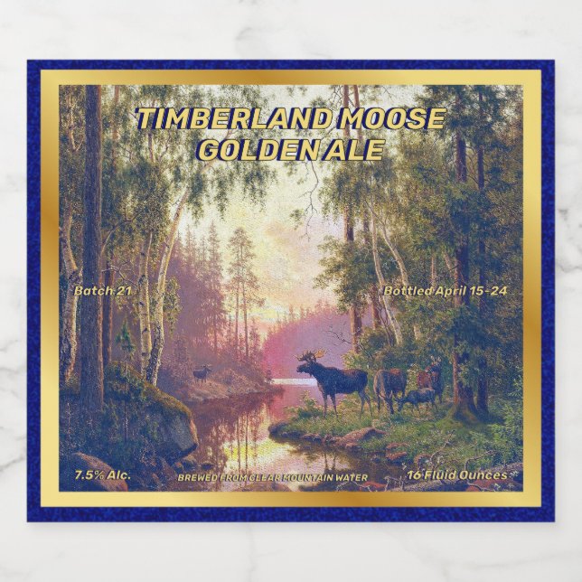 Etiqueta Para Botella De Cerveza Personalizar Hogar De Moose Forestal Salvaje Elabo (Etiqueta única)