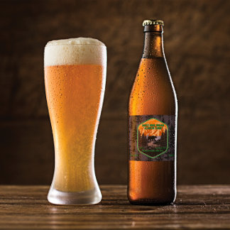 Etiqueta Para Botella De Cerveza Personalizar Oso Negro Naturaleza Montañas Verde
