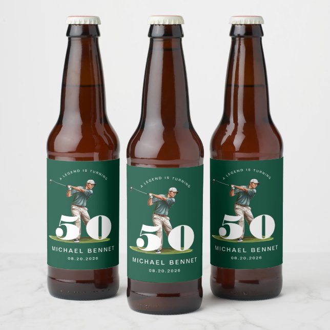 Etiqueta Para Botella De Cerveza Personalized Green Golf 50th Birthday (Botellas)