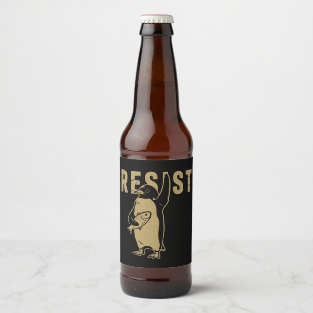 Etiqueta Para Botella De Cerveza Pingüino resiste a los pingüinos en protesta contr (Anverso)