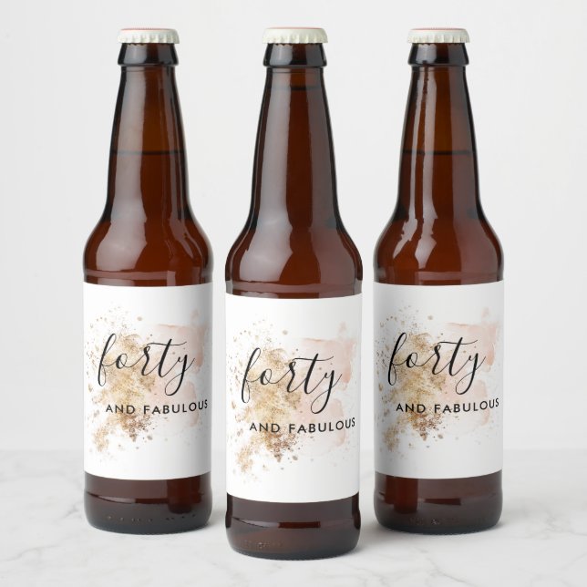 Etiqueta Para Botella De Cerveza Pink & Gold 40 cumpleaños (Botellas)