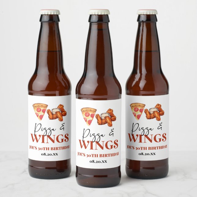 Etiqueta Para Botella De Cerveza Pizza and Wings Birthday Party (Botellas)
