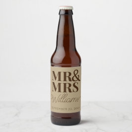 Etiqueta Para Botella De Cerveza Plantilla De Boda Favor Mr & Mrs Name Rustic Moder