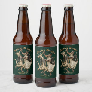 Etiqueta Para Botella De Cerveza Plantilla de color de dragones bailarines medieval