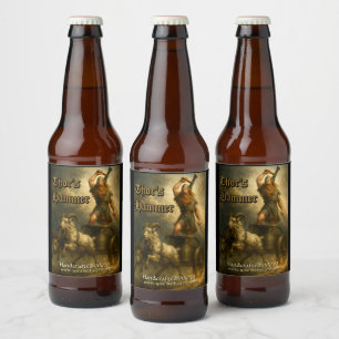 Etiqueta Para Botella De Cerveza Plantilla del dios vikingo medieval Thor