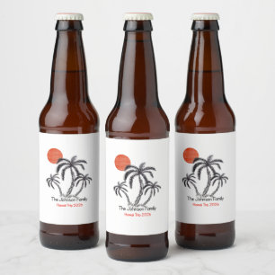 Etiqueta Para Botella De Cerveza Playa de la puesta de sol tropical árbol de palma 