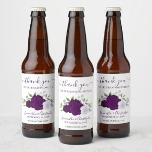Etiqueta Para Botella De Cerveza Plum Purple Elegant Boho Rosas Boda Gracias