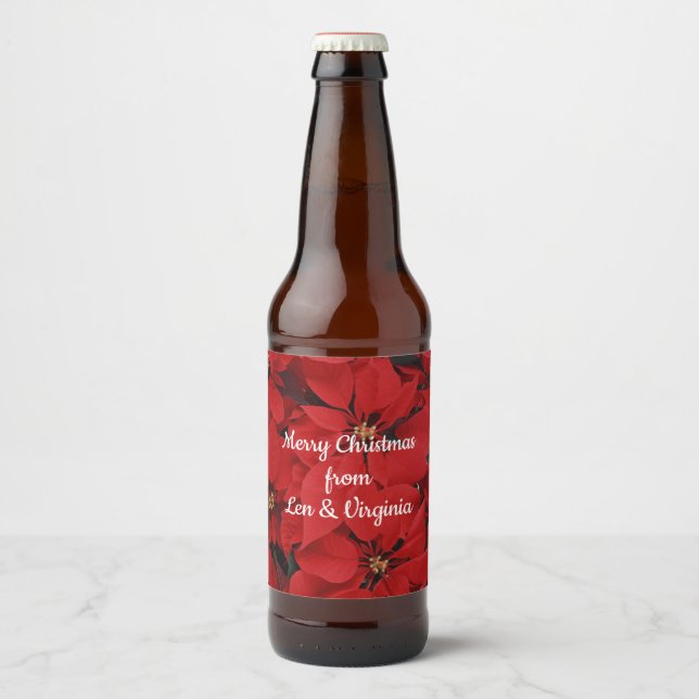 Etiqueta Para Botella De Cerveza Poinsettias para Navidades, plantilla. (Anverso)