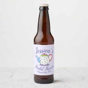 Etiqueta Para Botella De Cerveza Polka Dot Teapot Tarde Tea Bridal Baby Shower