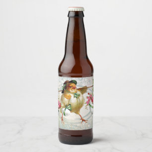 Etiqueta Para Botella De Cerveza Polluelo de Pascua que entrega las flores