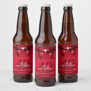 Etiqueta Para Botella De Cerveza Posh Gem Bow & Ribbon 40° Aniversario Boda
