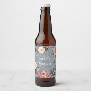 Etiqueta Para Botella De Cerveza Producto hecho a mano Vintage Floral Wreath Purpur