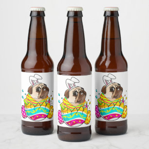 Etiqueta Para Botella De Cerveza Pug Bunny Ears Eggs Easter Day Cute Dog Lover
