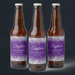 Etiqueta Para Botella De Cerveza Purpurina de Plata Royal Purple 21st Birthday<br><div class="desc">Crea tus propias etiquetas de botellas de cerveza de cumpleaños para su celebración especial de cumpleaños 21. Personalizar los sofisticados estilos de escritura de caligrafía. El fondo es de color glamuroso y brillante, con un purpurina de plata fino en el que se aprecia un color de fondo violeta real y...</div>