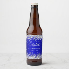 Etiqueta Para Botella De Cerveza Purpurina Plata Ombre Azul Negro 21 cumpleaños
