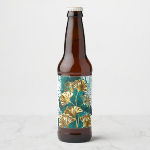 Etiqueta Para Botella De Cerveza Rama con hojas doradas Ginko Biloba