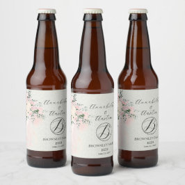 Etiqueta Para Botella De Cerveza Ramo de Rosa Wisteria con Lazo Rosado