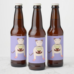 Etiqueta Para Botella De Cerveza Rata siamesa con pastel de cumpleaños