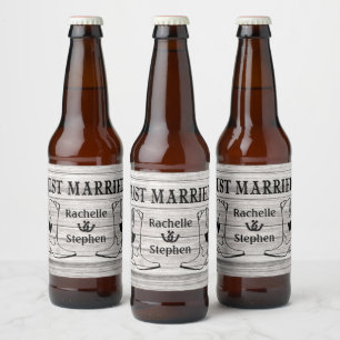 Etiqueta Para Botella De Cerveza recién casados occidental Madera Bodas Vaquero Paí