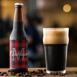 Etiqueta Para Botella De Cerveza Red Buffalo Plaid   Personal Inicial   Regalo