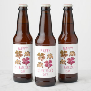 Etiqueta Para Botella De Cerveza Red Lucky Shamrock Clover Feliz Día de San Patrici