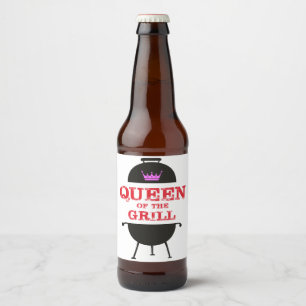 Etiqueta Para Botella De Cerveza Reina Del Grill, Rojo De La Corona Rosa