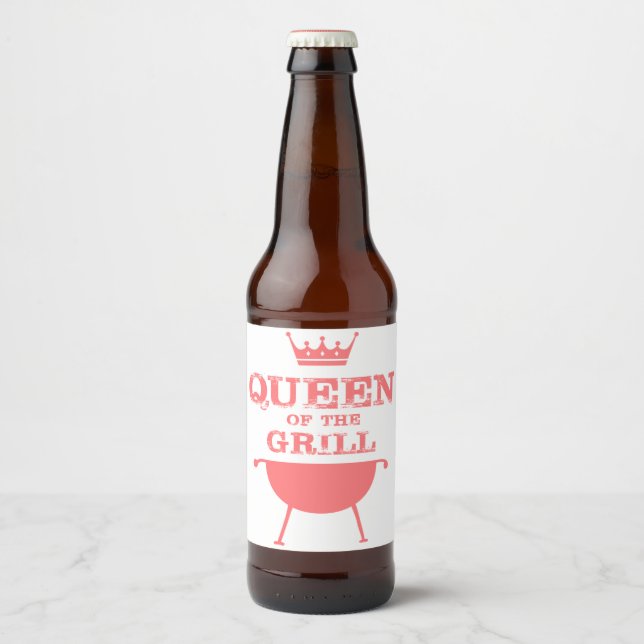 Etiqueta Para Botella De Cerveza Reina Del Grill, Rosa (Anverso)