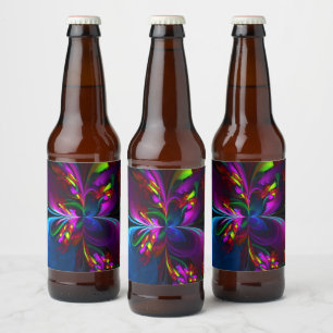 Etiqueta Para Botella De Cerveza Resumen floral moderno Patrón azul rojo del arte #