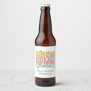 Etiqueta Para Botella De Cerveza Retro Groovy Summer Pink Monograma Nombre