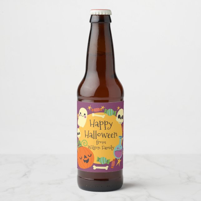 Etiqueta Para Botella De Cerveza Retro Halloween Spooky (Anverso)