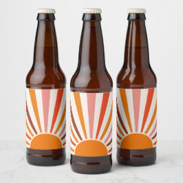 Etiqueta Para Botella De Cerveza Retro Sun Rays Naranja de la puesta de sol rojo am