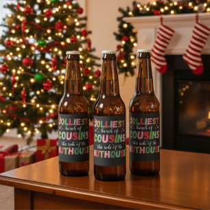Etiqueta Para Botella De Cerveza Reunión familiar de Navidad, primos, ropa a juego