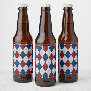 Etiqueta Para Botella De Cerveza Rojo, Blanco, Azul Argyle Brillante 4 de Julio