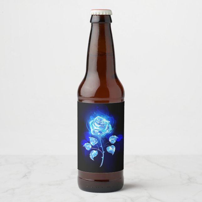 Etiqueta Para Botella De Cerveza Rosa azul en llamas (Anverso)