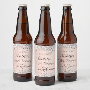 Etiqueta Para Botella De Cerveza Rosa oro plata señor señora ducha de novia