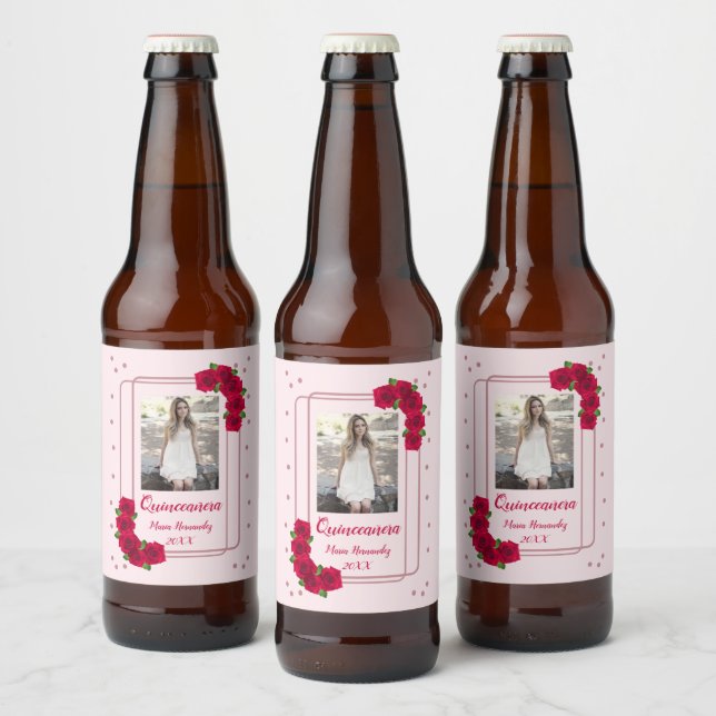 Etiqueta Para Botella De Cerveza Rosa Rosa Quinceañera (Botellas)