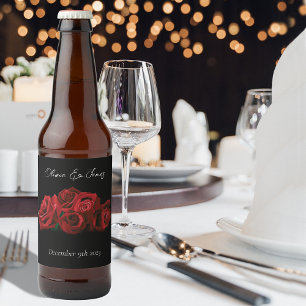 Etiqueta Para Botella De Cerveza Roses rojos blancos Boda negro