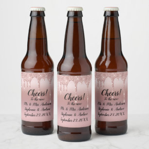 Etiqueta Para Botella De Cerveza Rubor rosa dorado personalizado que gotea brillo r