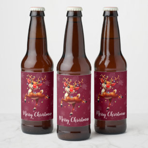 Etiqueta Para Botella De Cerveza Rudolph La Navidad de Reno Rojo